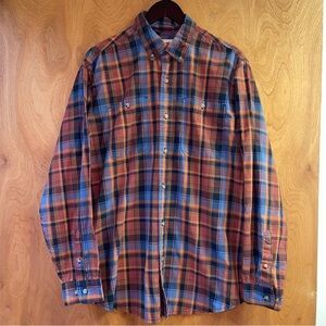 Wrangler Men's Rugged Wear Long Sleeve Button Down Shirt Size Large Orange/Blue